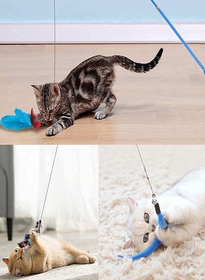 Aisbugur Interactive Cat Teaser Wand Toy Set with Feather and Plush Attachments Retractable Rod Bell Accessories Colorful Kitten Play Stick for Exercise and Training - Image 4